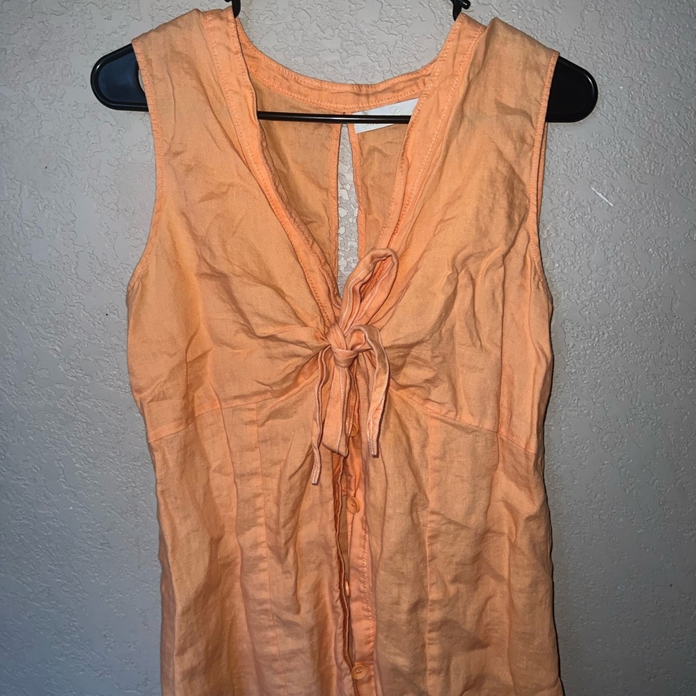 Sleeveless Orange Tie-Front Top
